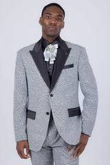 Barabas Wholesale Men's Cheetah Geometric Pattern Peak Lapel Suit 5SU33 Silver