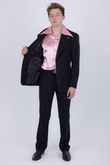 Barabas Wholesale Men's Geometric Polka Dots Pattern Notch Lapel Suit 5SU34 Black