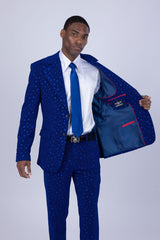 Barabas Wholesale Men's Geometric Polka Dots Pattern Notch Lapel Suit 5SU34 Blue