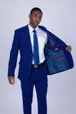 Barabas Wholesale Men's Geometric Polka Dots Pattern Notch Lapel Suit 5SU34 Blue