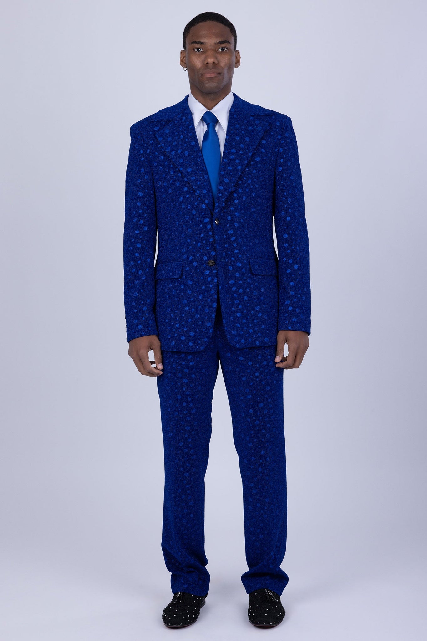 Barabas Wholesale Men's Geometric Polka Dots Pattern Notch Lapel Suit 5SU34 Royal