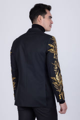 Barabas Wholesale Men's Sequins Pattern Double-Breasted Peak Lapel Suit 5SU37 Black Gold