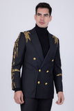 Barabas Wholesale Men's Sequins Pattern Double-Breasted Peak Lapel Suit 5SU37 Black Gold