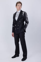 Barabas Wholesale Men's Sequins Pattern Double-Breasted Peak Lapel Suit 5SU37 Black Silver