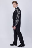 Barabas Wholesale Men's Sequins Pattern Double-Breasted Peak Lapel Suit 5SU37 Black Silver