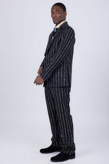 Barabas Wholesale Men's Geometric Rhinestone Pattern Notch Lapel Suit 5SU38 Black