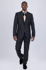 Barabas Wholesale Men's Geometric Rhinestone Pattern Notch Lapel Suit 5SU38 Black