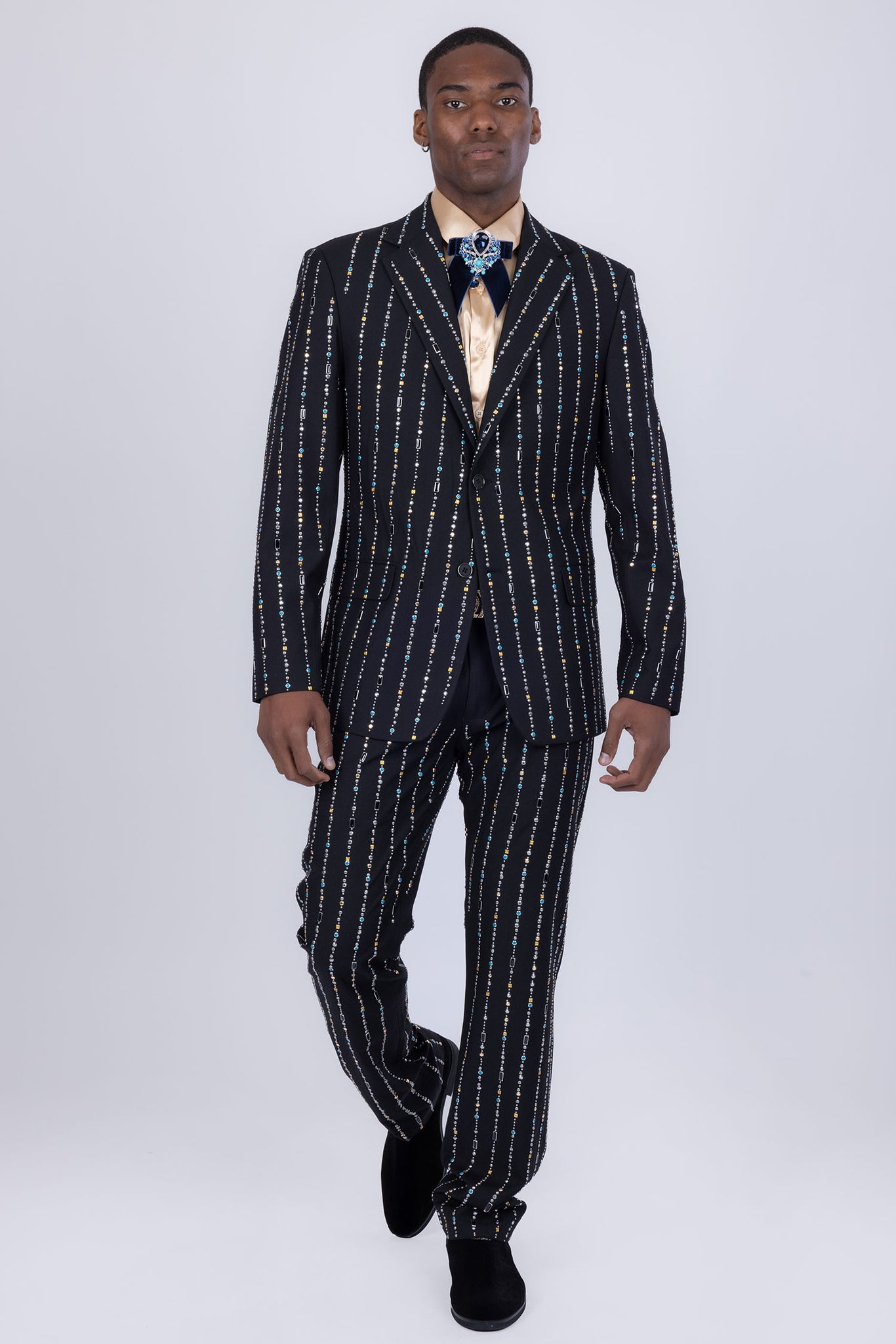 Barabas Wholesale Men's Geometric Rhinestone Pattern Notch Lapel Suit 5SU38 Black