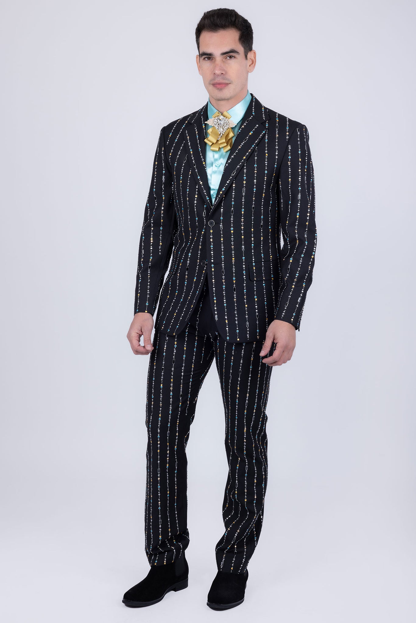 Barabas Wholesale Men's Geometric Rhinestone Pattern Notch Lapel Suit 5SU38 Black