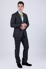 Barabas Wholesale Men's Geometric Rhinestone Pattern Notch Lapel Suit 5SU38 Black