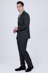 Barabas Wholesale Men's Geometric Rhinestone Pattern Notch Lapel Suit 5SU38 Black