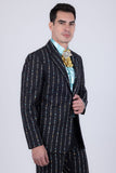 Barabas Wholesale Men's Geometric Rhinestone Pattern Notch Lapel Suit 5SU38 Black