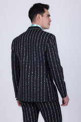 Barabas Wholesale Men's Geometric Rhinestone Pattern Notch Lapel Suit 5SU38 Black