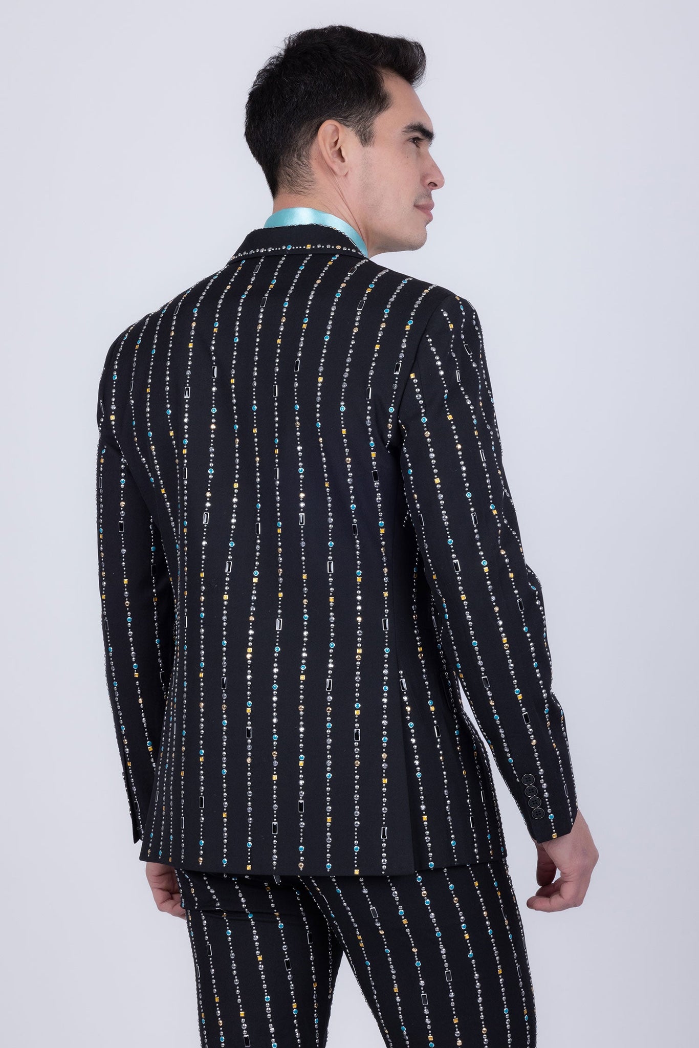 Barabas Wholesale Men's Geometric Rhinestone Pattern Notch Lapel Suit 5SU38 Black