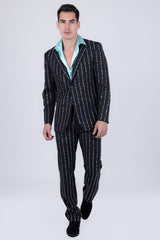 Barabas Wholesale Men's Geometric Rhinestone Pattern Notch Lapel Suit 5SU38 Black