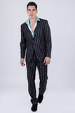 Barabas Wholesale Men's Geometric Rhinestone Pattern Notch Lapel Suit 5SU38 Black