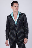 Barabas Wholesale Men's Geometric Rhinestone Pattern Notch Lapel Suit 5SU38 Black