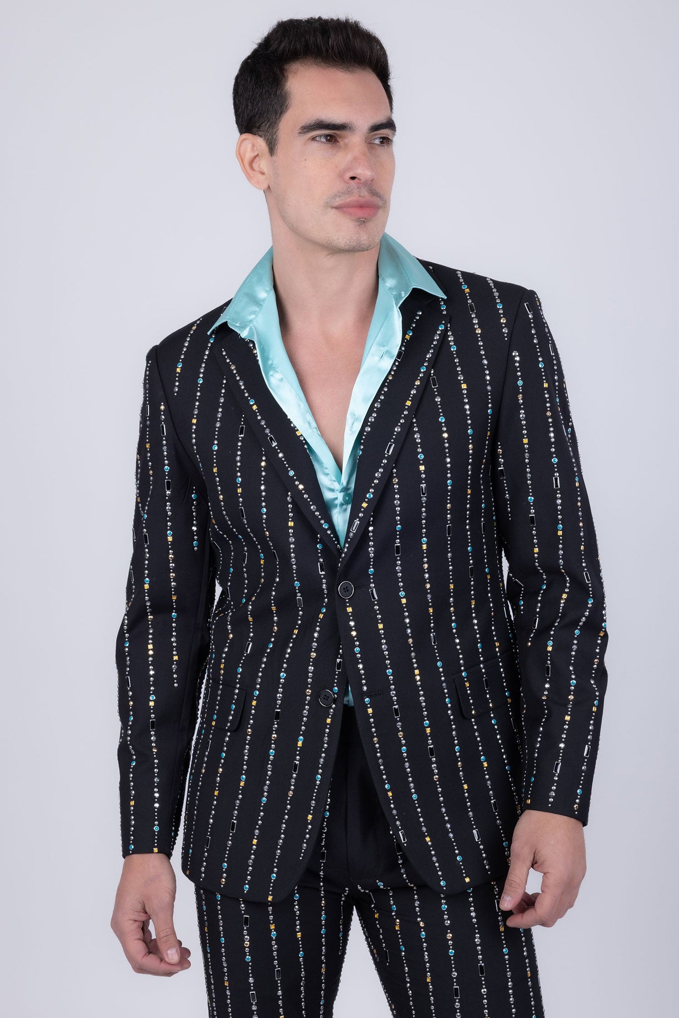 Barabas Wholesale Men's Geometric Rhinestone Pattern Notch Lapel Suit 5SU38 Black