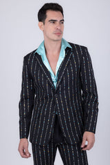 Barabas Wholesale Men's Geometric Rhinestone Pattern Notch Lapel Suit 5SU38 Black