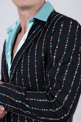 Barabas Wholesale Men's Geometric Rhinestone Pattern Notch Lapel Suit 5SU38 Black