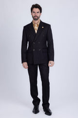 Barabas Wholesale Men's Pinstripe Pattern Double-Breasted Peak Lapel Suit 5SU39 Black
