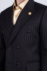 Barabas Wholesale Men's Pinstripe Pattern Double-Breasted Peak Lapel Suit 5SU39 Black
