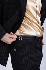 Barabas Wholesale Men's Pinstripe Pattern Double-Breasted Peak Lapel Suit 5SU39 Black