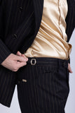 Barabas Wholesale Men's Pinstripe Pattern Double-Breasted Peak Lapel Suit 5SU39 Black