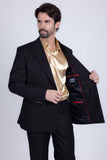 Barabas Wholesale Men's Pinstripe Pattern Double-Breasted Peak Lapel Suit 5SU39 Black