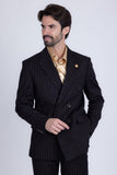 Barabas Wholesale Men's Pinstripe Pattern Double-Breasted Peak Lapel Suit 5SU39 Black