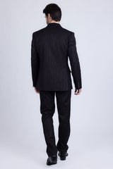 Barabas Wholesale Men's Pinstripe Pattern Double-Breasted Peak Lapel Suit 5SU39 Black