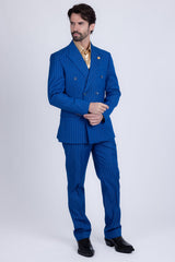 Barabas Wholesale Men's Pinstripe Pattern Double-Breasted Peak Lapel Suit 5SU39 Royal