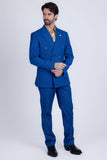 Barabas Wholesale Men's Pinstripe Pattern Double-Breasted Peak Lapel Suit 5SU39 Royal