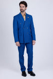 Barabas Wholesale Men's Pinstripe Pattern Double-Breasted Peak Lapel Suit 5SU39 Blue Navy