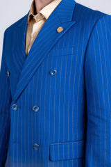 Barabas Wholesale Men's Pinstripe Pattern Double-Breasted Peak Lapel Suit 5SU39 Royal