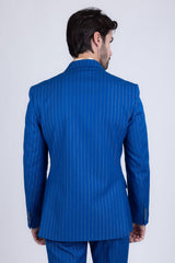 Barabas Wholesale Men's Pinstripe Pattern Double-Breasted Peak Lapel Suit 5SU39 Royal