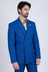 Barabas Wholesale Men's Pinstripe Pattern Double-Breasted Peak Lapel Suit 5SU39 Royal