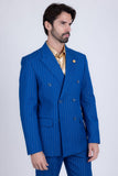 Barabas Wholesale Men's Pinstripe Pattern Double-Breasted Peak Lapel Suit 5SU39 Royal