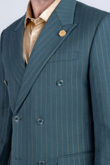 Barabas Wholesale Men's Pinstripe Pattern Double-Breasted Peak Lapel Suit 5SU39 Green