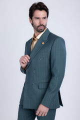 Barabas Wholesale Men's Pinstripe Pattern Double-Breasted Peak Lapel Suit 5SU39 Green