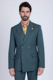 Barabas Wholesale Men's Pinstripe Pattern Double-Breasted Peak Lapel Suit 5SU39 Green