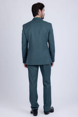 Barabas Wholesale Men's Pinstripe Pattern Double-Breasted Peak Lapel Suit 5SU39 Green