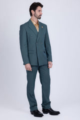 Barabas Wholesale Men's Pinstripe Pattern Double-Breasted Peak Lapel Suit 5SU39 Green