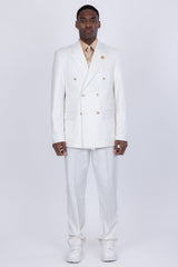 Barabas Wholesale Men's Pinstripe Pattern Double-Breasted Peak Lapel Suit 5SU39 White