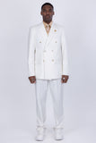 Barabas Wholesale Men's Pinstripe Pattern Double-Breasted Peak Lapel Suit 5SU39 White