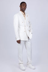 Barabas Wholesale Men's Pinstripe Pattern Double-Breasted Peak Lapel Suit 5SU39 White