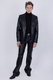 Barabas Wholesale Men's Faux Leather Solid Color Notch Lapel Suit 5SU41 Black