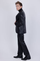 Barabas Wholesale Men's Faux Leather Solid Color Notch Lapel Suit 5SU41 Black