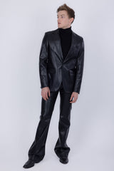 Barabas Wholesale Men's Faux Leather Solid Color Notch Lapel Suit 5SU41 Black
