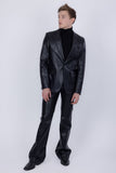 Barabas Wholesale Men's Faux Leather Solid Color Notch Lapel Suit 5SU41 Black